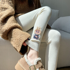 批发实拍杏色针织打底裤女秋冬季外穿保暖秋裤高腰紧身弹力显瘦<b class='q'>小脚裤</b>