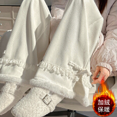 批发实拍<b class='q'>甜美</b>风高腰阔腿裤女冬季新款加绒设计感冬宽松百搭垂感休闲裤