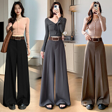 批发实拍高级感<b class='q'>西装</b>阔腿裤女春秋季2026新款高腰显瘦宽松垂感拖地长裤
