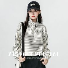 批发半拉链杏色<b class='q'>短款</b><b class='q'>卫衣</b>女春秋宽松2025春季新款运动休闲套头长袖上衣
