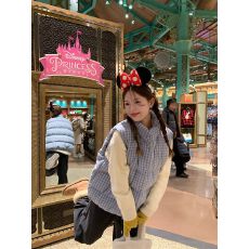 批发原版质量 可爱格纹连帽棉服马甲冬女面包服<b class='q'>甜美</b>格子棉衣短款外套