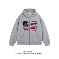 批发薄款/加绒美式双头拉链连帽卫衣<b class='q'>外套</b>男女秋季情侣装宽松开衫上衣