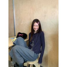 批发260克人棉韩系波点拼接花边长袖T恤女秋季2025新款<b class='q'>假两件</b>开衫<b class='q'>上衣</b>