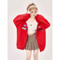 批发【CVC棉食毛华棉复合银狐绒420g】连帽印花<b class='q'>开衫</b>外套女