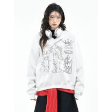 批发美式盾牌骑士印花套头连帽卫衣男<b class='q'>女</b>潮牌bf慵懒风情侣休闲套头衫