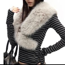 批发<b class='q'>欧美</b>辣妹风复古毛领设计长袖t恤女秋冬款修身显瘦内搭打底衫上衣