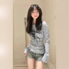 批发德绒 美式<b class='q'>街头</b>蜘蛛长袖T恤女秋冬新款修身打底衫上衣