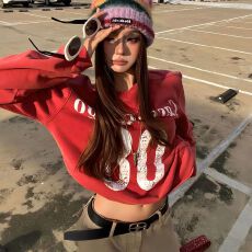 批发【纯棉复合】美式复古做旧<b class='q'>卫衣</b>女秋冬设计感小众长袖上衣潮in