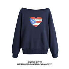 批发美式辣妹印花斜肩<b class='q'>卫衣</b>女时尚性感慵懒宽松