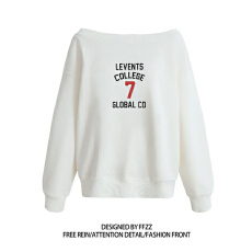 批发美式辣妹印花斜肩<b class='q'>卫衣</b>女时尚性感慵懒宽松