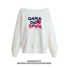 批发美式辣妹印花斜肩<b class='q'>卫衣</b>女时尚性感慵懒宽松