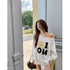 批发美式辣妹印花斜肩<b class='q'>卫衣</b>女时尚性感慵懒宽松