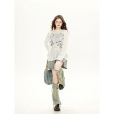 批发纯欲风微透白色针织衫女春季薄款上衣亚系y2k辣妹长袖t恤<b class='q'>防晒</b>罩衫