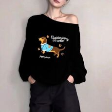 批发斜领曼巴棉300克 后包领彩色内外同色印花长袖宽松<b class='q'>套头卫衣</b><b class='q'>女</b>