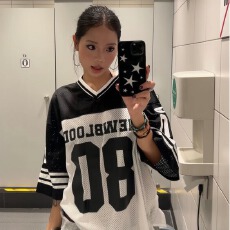 批发美式<b class='q'>街头</b>橄榄球服V领短袖男女网眼速干透气篮球T恤运动球衣