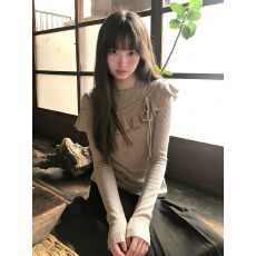 批发【慕斯<b class='q'>羊绒</b>】假两件长袖T恤氛围感修身上衣