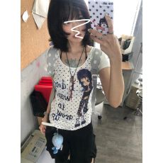 批发【210克40支纯棉】字母印花短袖T恤<b class='q'>女</b>波点漫画修身上衣