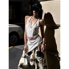 批发【雪花棉】美式复古白色U领工字吊带背心女夏季新款慵懒风上衣