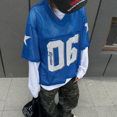 原版做工原版面料网孔布镂空美式V领宽松短袖街头球衣T恤罩衫男女