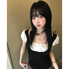 1*1随心裁甜酷方领蕾丝泡泡袖拼接短袖T恤纯欲风辣妹修身短袖