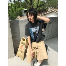 批发直播质量 水洗黑 20支230克精梳紧密后包领 落肩<b class='q'>T</b><b class='q'>恤</b><b class='q'>欧美</b>人像