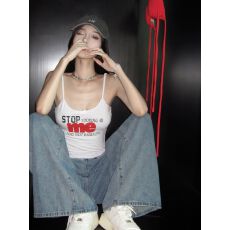 批发多巴胺美式辣妹白色<b class='q'>欧美</b>印花背心小吊带复古无袖内搭短款上衣外穿