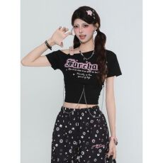 批发40支纯棉罗纹1*1】美式<b class='q'>街头</b>字母印花可调节肩带设计上衣