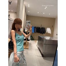 批发32支纯棉美式辣妹条纹U领背心女夏季修身显瘦设计感外穿吊带上衣