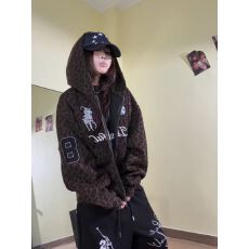 批发原版做工+刺绣+豹纹印花【纯棉华棉】条纹连帽<b class='q'>开衫</b>卫衣<b class='q'>男</b>女