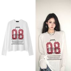 批发新款早秋款长袖<b class='q'>t</b><b class='q'>恤</b>上衣女白色通勤休闲盐系<b class='q'>欧美风</b>春秋款宽松上衣