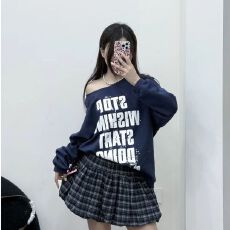 批发斜领曼巴棉300克 后包领彩色内外同色印花长袖宽松<b class='q'>套头卫衣</b><b class='q'>女</b>