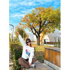 批发斜领曼巴棉300克 后包领彩色内外同色印花长袖宽松<b class='q'>套头卫衣</b><b class='q'>女</b>