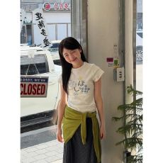 美式复古印花短袖t恤女夏季短款弹力修身显瘦休闲上衣