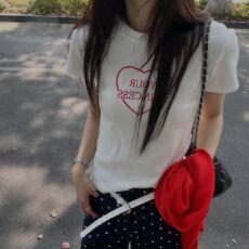 批发美式复古<b class='q'>印花</b>短袖t恤女夏季短款弹力修身显瘦休闲上衣