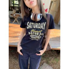 批发美式复古<b class='q'>印花</b>短袖t恤女夏季短款弹力修身显瘦休闲上衣