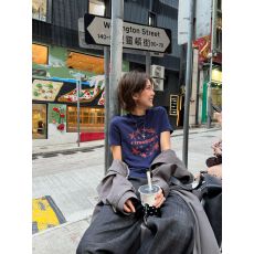 批发美式复古<b class='q'>印花</b>短袖t恤女夏季短款弹力修身显瘦休闲上衣