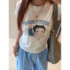 批发美式复古<b class='q'>印花</b>短袖t恤女夏季短款弹力修身显瘦休闲上衣