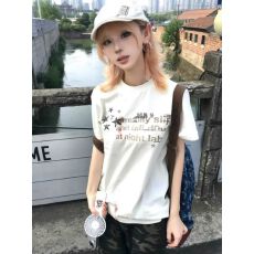 批发美式复古印花短袖<b class='q'>t</b><b class='q'>恤</b>女夏季短款弹力修身显瘦休闲上衣