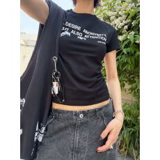批发美式复古<b class='q'>印花</b>短袖t恤女夏季短款弹力修身显瘦休闲上衣