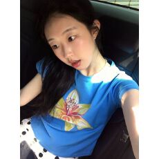 批发美式复古<b class='q'>印花</b>短袖t恤女夏季短款弹力修身显瘦休闲上衣