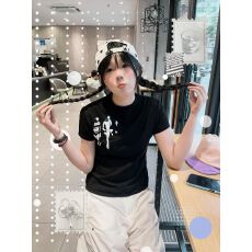 纯棉！美式复古印花短袖t恤女夏季短款弹力修身显瘦休闲上衣