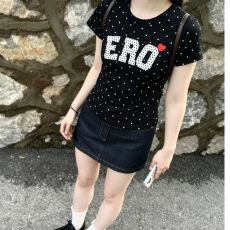 40支210克精梳92%棉+8%氨纶后包领修身显瘦正肩短袖t恤女夏波点