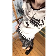 批发纯棉】韩版修身显瘦短袖T恤女设计感音符时尚百搭印花上衣ins