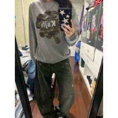 华棉复合无帽绳有口袋连帽卫衣女印花，薄款+加绒