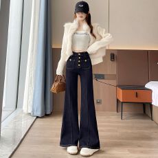 批发加绒加厚微喇牛仔裤女2025新款高腰<b class='q'>冬</b>季显瘦弹力喇叭拖地裤子