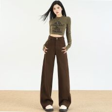 加绒阔腿牛仔裤女秋冬2025新款宽松高级垂感复古韩版潮流直筒裤子