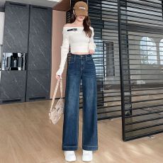 批发复古蓝高腰<b class='q'>直筒</b><b class='q'>牛仔裤</b>女春夏季2026年新款宽松显瘦垂感阔腿拖地裤