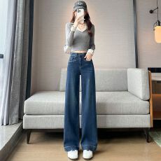 批发<b class='q'>直筒</b><b class='q'>牛仔裤</b>女春秋季2026新款显瘦修身宽松韩版时尚百搭阔腿拖地裤