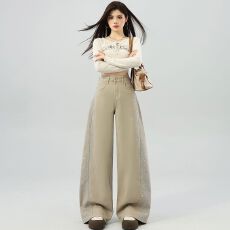 批发高级感<b class='q'>烫钻</b>弯刀<b class='q'>牛仔裤</b>女2026夏季新款宽松遮胯小个子镰刀阔腿裤