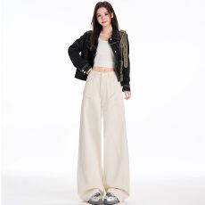 批发美式复古工装牛仔裤女高腰夏季2026新款高街宽松显瘦直筒阔腿裤子